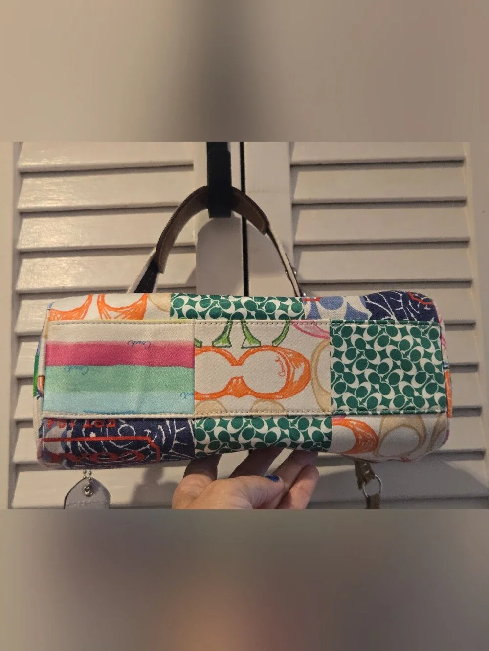 Coach 10457 Hamptons Scribble Multicolor Patchwork Barrel Bag Y2K Shoulder Purse
